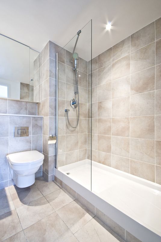 Contemporary Shower with Vertical Tiles
